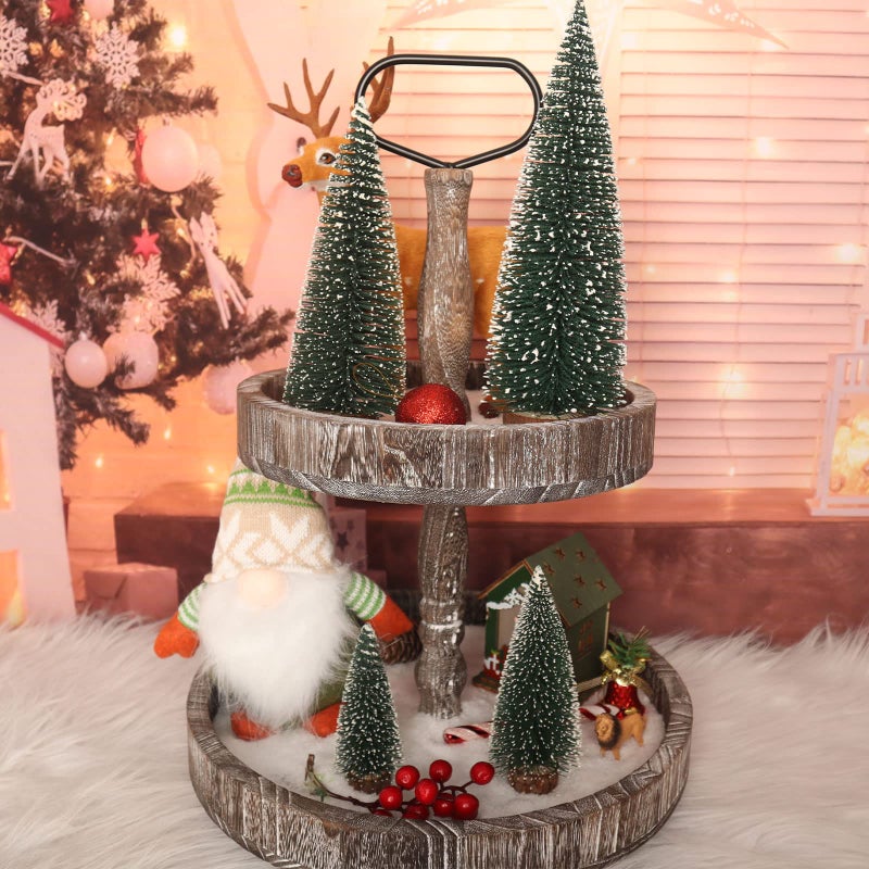 synoratory Small Christmas Tree,Mini Christmas Tree, Mini Pine Tree, Bottle Brush Fake Trees with Wooden Base for Tabletop Decorative (Plant Green) - Image 3